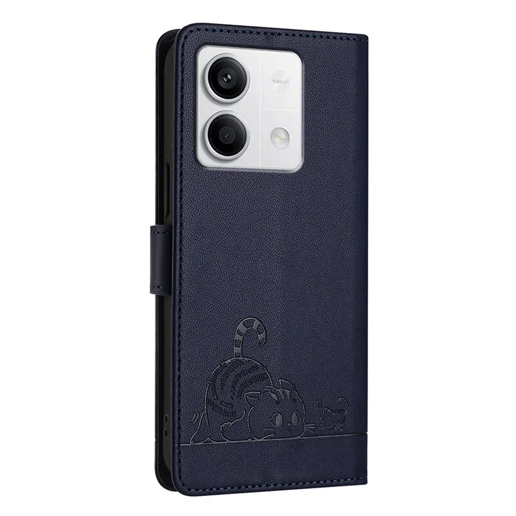 For Xiaomi Redmi Note 13 5G / Note 13 5G (China) Case with Strap RFID Blocking Leather Wallet Phone Cover Cat Mouse Pattern -  Sapphire