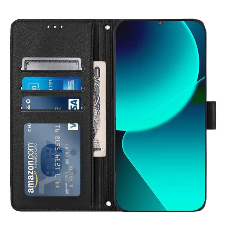 For Xiaomi Redmi Note 13 Pro 5G / Poco X6 5G Case with Strap RFID Blocking Leather Wallet Phone Cover Cat Mouse Pattern -  Black