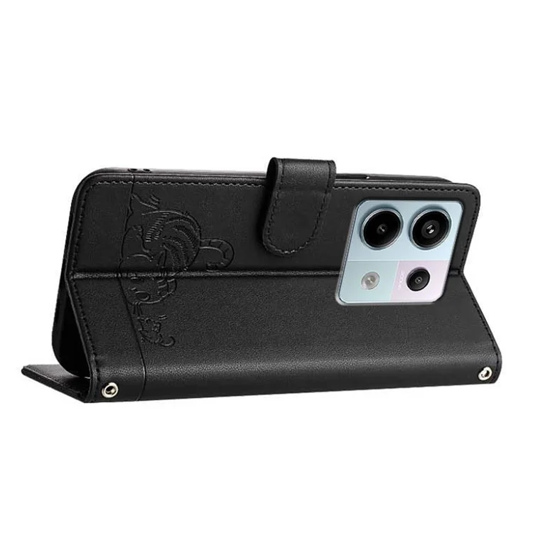 For Xiaomi Redmi Note 13 Pro 5G / Poco X6 5G Case with Strap RFID Blocking Leather Wallet Phone Cover Cat Mouse Pattern -  Black