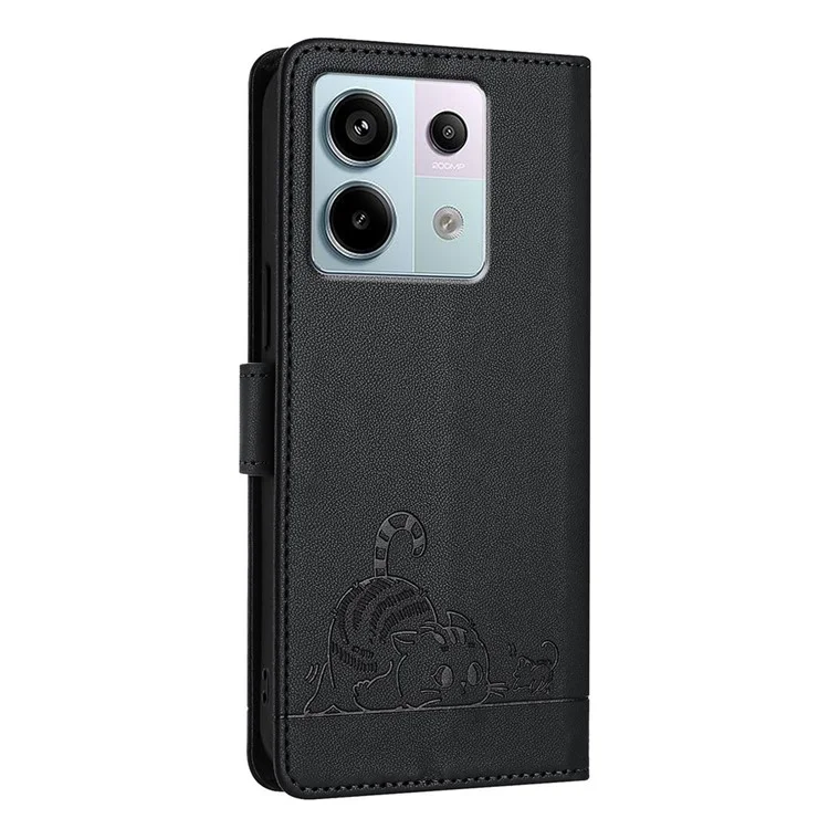 For Xiaomi Redmi Note 13 Pro 5G / Poco X6 5G Case with Strap RFID Blocking Leather Wallet Phone Cover Cat Mouse Pattern -  Black