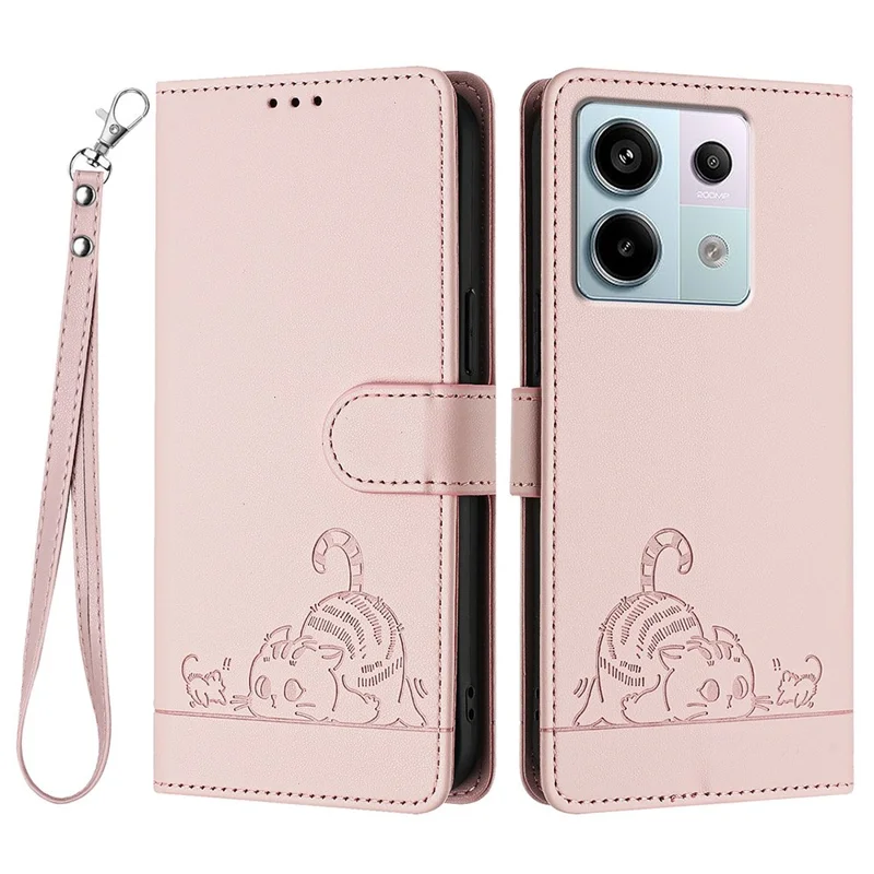 Серия YB Imprinting - 9 для Xiaomi Redmi Note 13 Pro 5G / Poco X6 5G Кожаный чехол для телефона с ремешком - Розовый