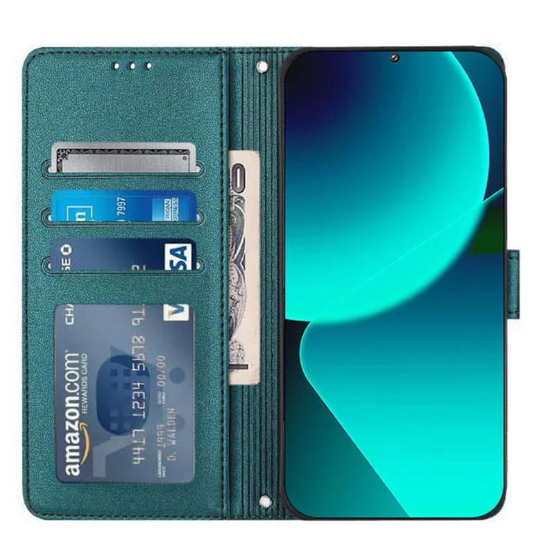 For Xiaomi Redmi Note 13 Pro 5G / Poco X6 5G Case with Strap RFID Blocking Leather Wallet Phone Cover Cat Mouse Pattern -  Dark Green