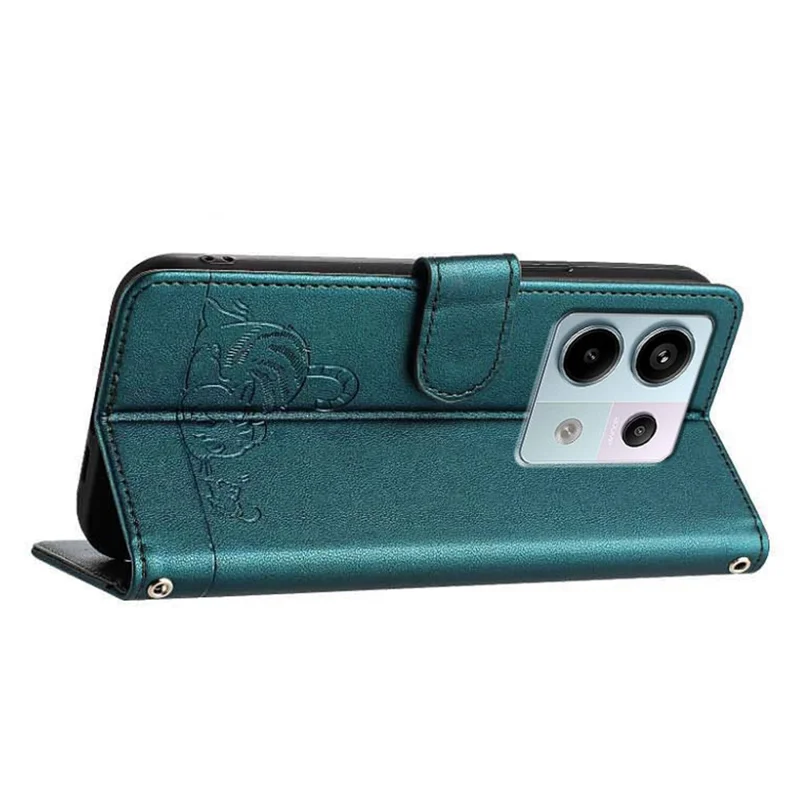 For Xiaomi Redmi Note 13 Pro 5G / Poco X6 5G Case with Strap RFID Blocking Leather Wallet Phone Cover Cat Mouse Pattern -  Dark Green
