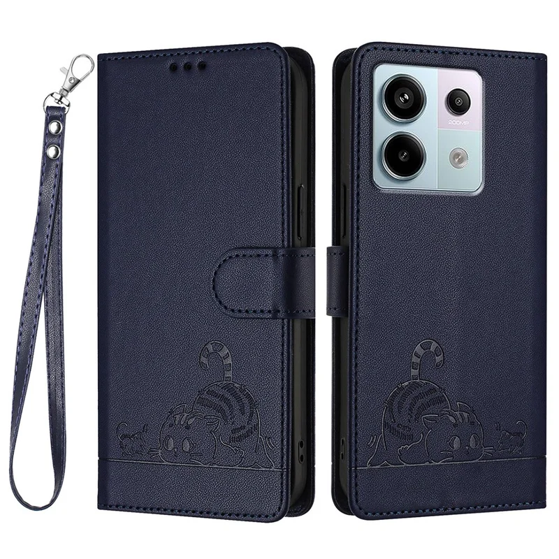 For Xiaomi Redmi Note 13 Pro 5G / Poco X6 5G Case with Strap RFID Blocking Leather Wallet Phone Cover Cat Mouse Pattern -  Sapphire
