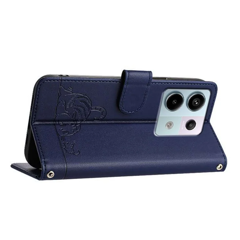 For Xiaomi Redmi Note 13 Pro 5G / Poco X6 5G Case with Strap RFID Blocking Leather Wallet Phone Cover Cat Mouse Pattern -  Sapphire
