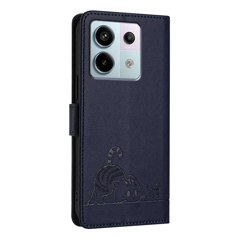 For Xiaomi Redmi Note 13 Pro 5G / Poco X6 5G Case with Strap RFID Blocking Leather Wallet Phone Cover Cat Mouse Pattern -  Sapphire