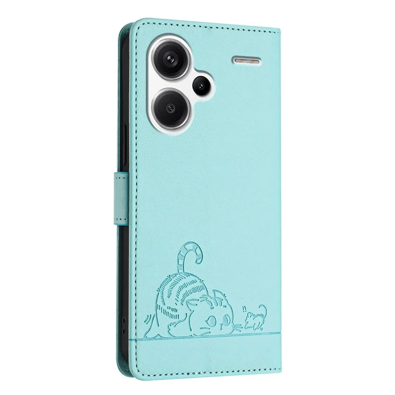 YB Imprinting Series-9 para Xiaomi Redmi Note 13 Pro+ 5G Funda Bonita Gato Ratón Cuero Funda Móvil - Verde Menta