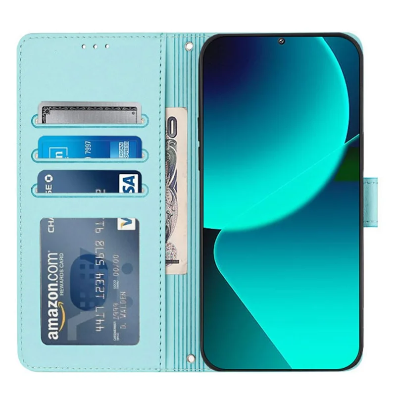 YB Imprinting Series-9 para Xiaomi Redmi Note 13 Pro+ 5G Funda Bonita Gato Ratón Cuero Funda Móvil - Verde Menta
