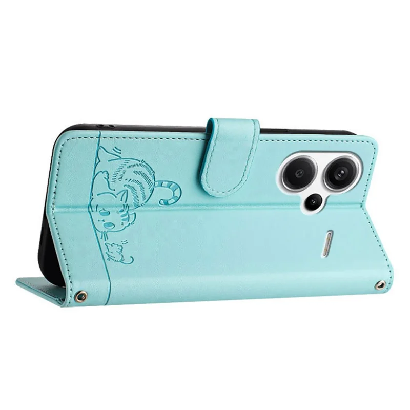 YB Imprinting Series-9 para Xiaomi Redmi Note 13 Pro+ 5G Funda Bonita Gato Ratón Cuero Funda Móvil - Verde Menta