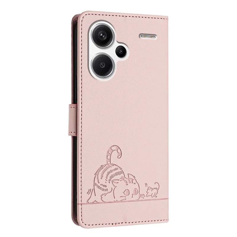YB Imprinting Series-9 pour Xiaomi Redmi Note 13 Pro+ 5G Étui Mignon Chat Souris Couverture de Téléphone en Cuir - Rose