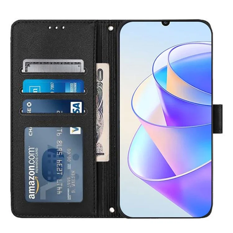 For Honor Magic6 Lite 5G / X9b 5G / X50 5G Case with Strap RFID Blocking Leather Wallet Phone Cover Cat Mouse Pattern - Black