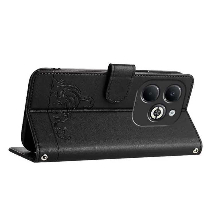 For Infinix Smart 8 Plus / Smart 8 Pro 4G Case with Strap RFID Blocking Leather Wallet Phone Cover Cat Mouse Pattern -  Black