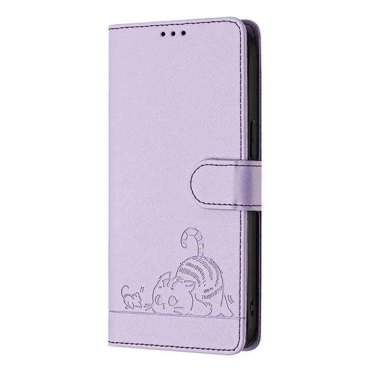 For Infinix Zero 30 4G Case with Strap RFID Blocking Leather Wallet Phone Cover Cat Mouse Pattern - Purple