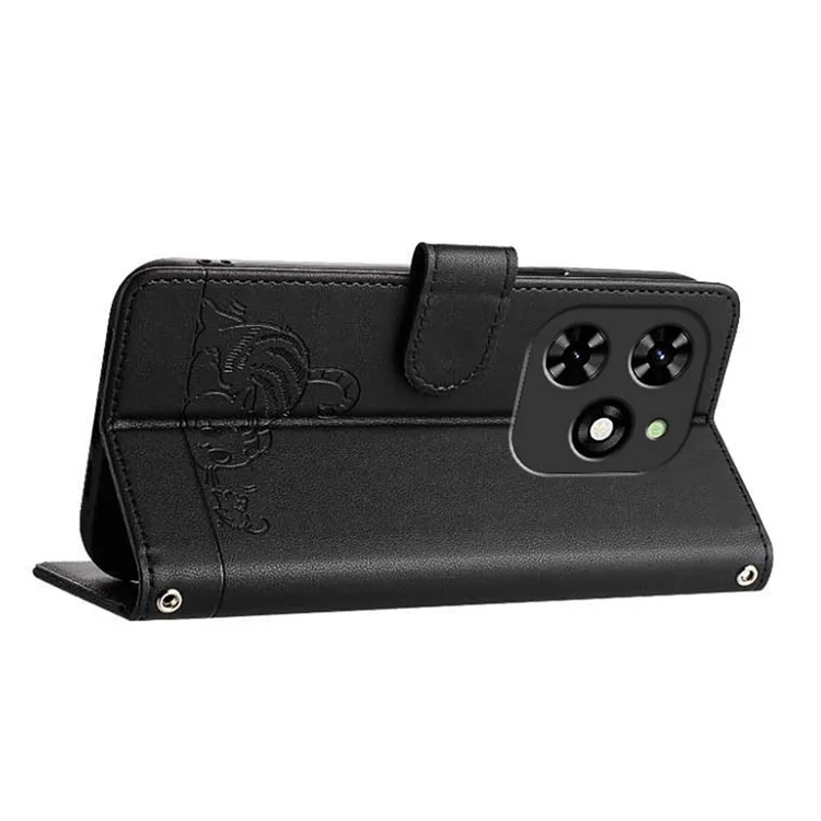For TECNO Spark Go 2024 4G / Spark 20C Case with Strap RFID Blocking Leather Wallet Phone Cover Cat Mouse Pattern - Black