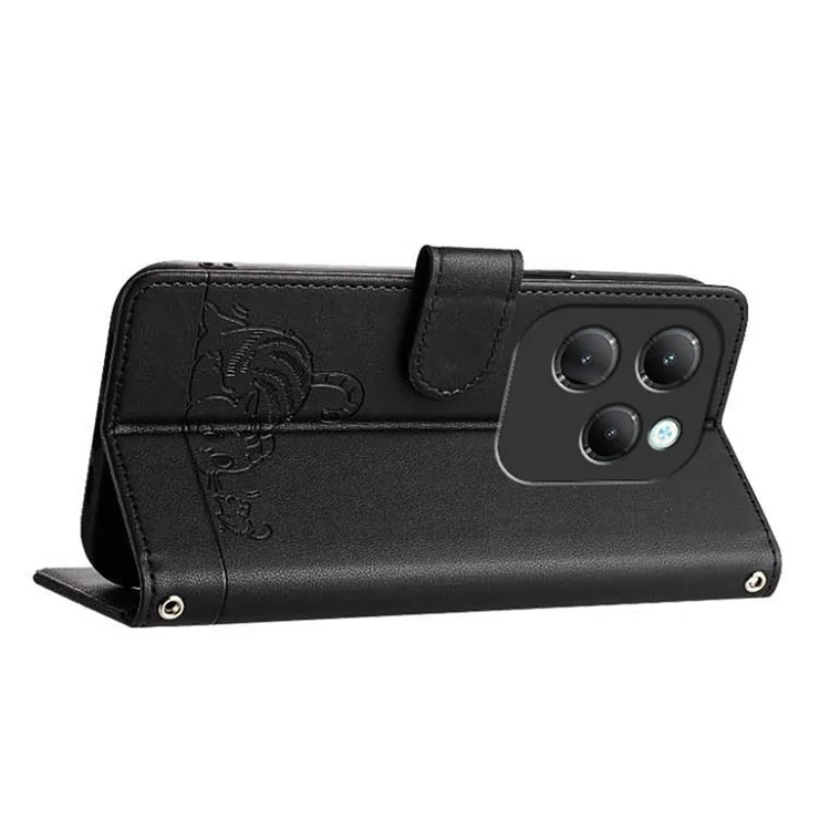 For Infinix Hot 40 Pro / Hot 40 Case with Strap RFID Blocking Leather Wallet Phone Cover Cat Mouse Pattern - Black