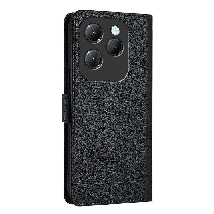 For Infinix Hot 40 Pro / Hot 40 Case with Strap RFID Blocking Leather Wallet Phone Cover Cat Mouse Pattern - Black