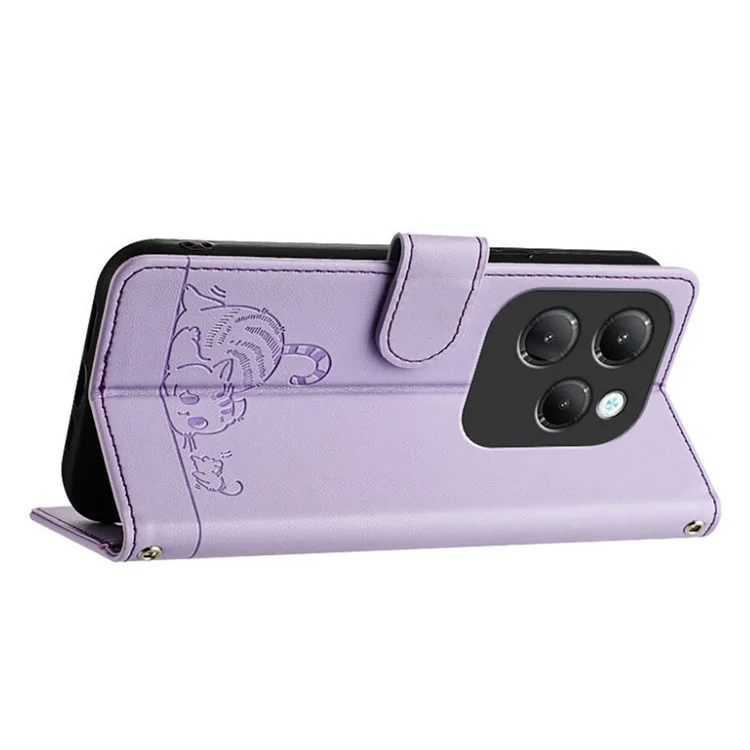 For Infinix Hot 40 Pro / Hot 40 Case with Strap RFID Blocking Leather Wallet Phone Cover Cat Mouse Pattern - Purple
