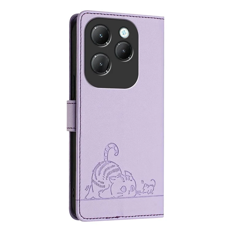 For Infinix Hot 40 Pro / Hot 40 Case with Strap RFID Blocking Leather Wallet Phone Cover Cat Mouse Pattern - Purple