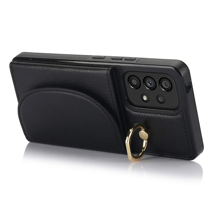For Samsung Galaxy A53 5G Phone Cover RFID Blocking Wallet Case with Ring Kickstand - Black
