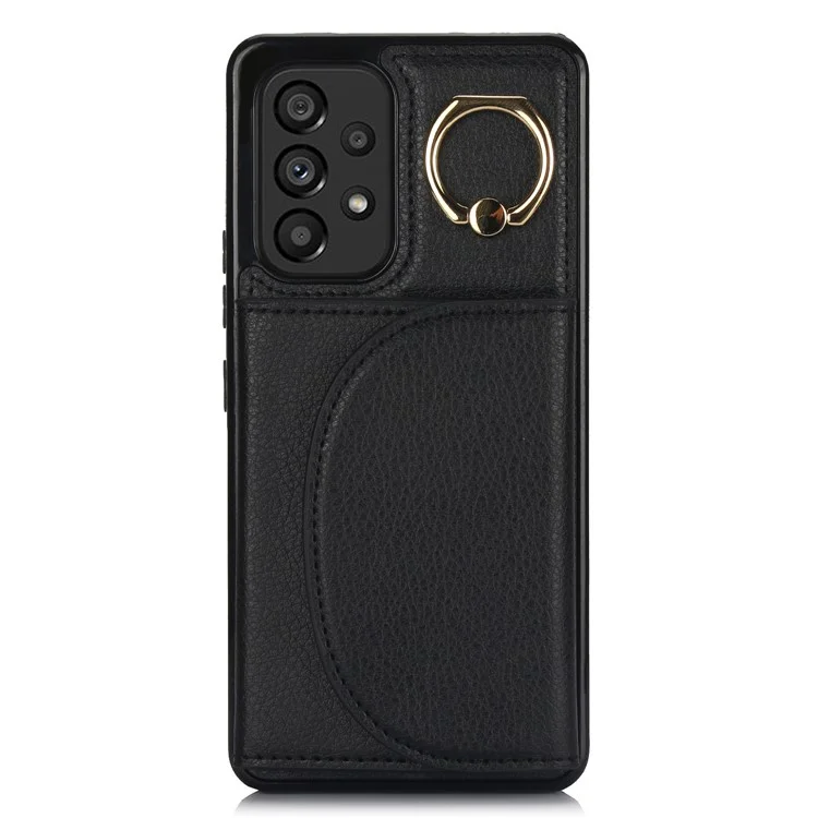 For Samsung Galaxy A53 5G Phone Cover RFID Blocking Wallet Case with Ring Kickstand - Black