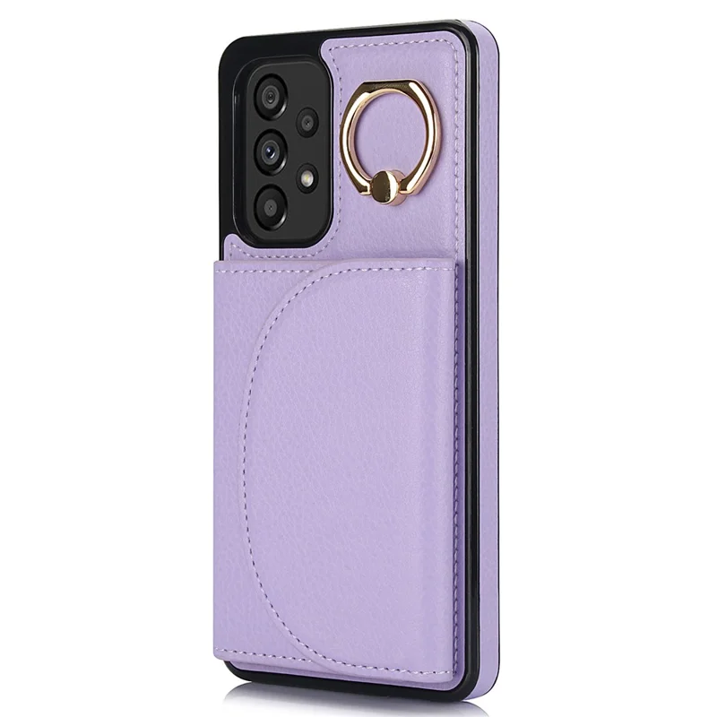 For Samsung Galaxy A53 5G Phone Cover RFID Blocking Wallet Case with Ring Kickstand - Light Purple