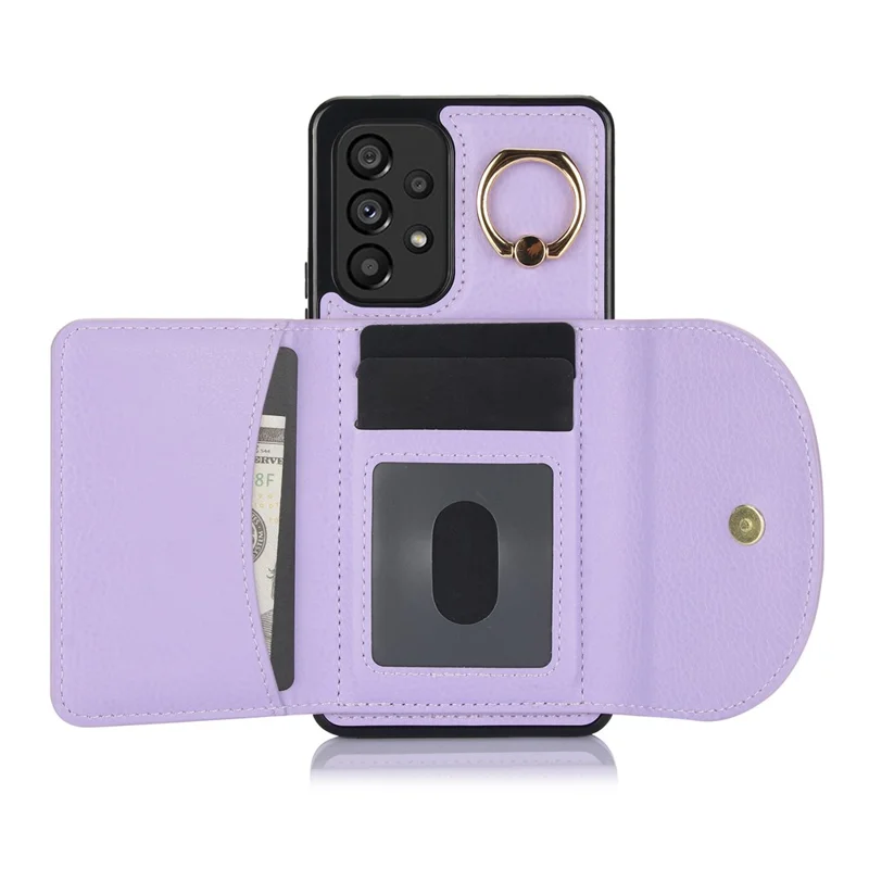 For Samsung Galaxy A53 5G Phone Cover RFID Blocking Wallet Case with Ring Kickstand - Light Purple