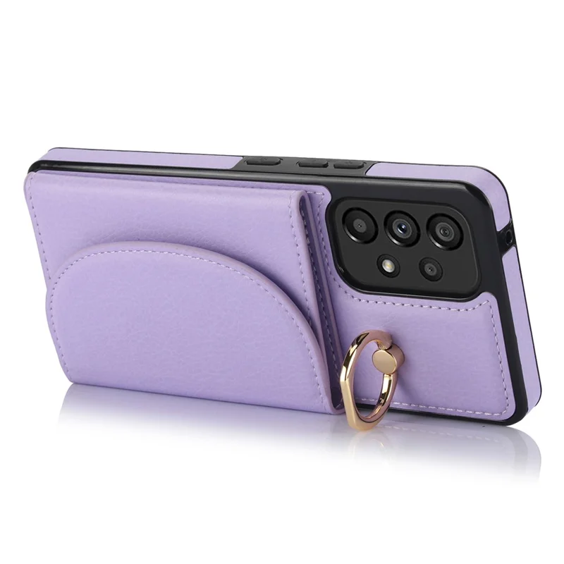 For Samsung Galaxy A53 5G Phone Cover RFID Blocking Wallet Case with Ring Kickstand - Light Purple