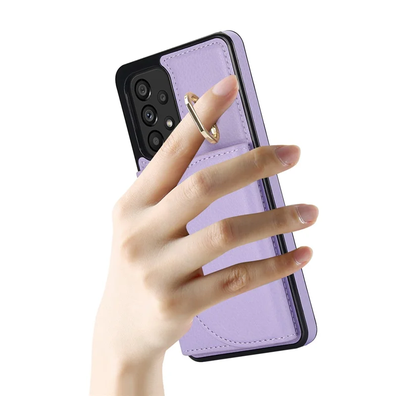 For Samsung Galaxy A53 5G Phone Cover RFID Blocking Wallet Case with Ring Kickstand - Light Purple