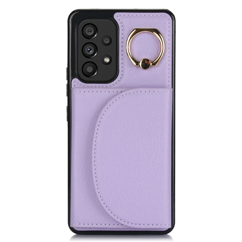 For Samsung Galaxy A53 5G Phone Cover RFID Blocking Wallet Case with Ring Kickstand - Light Purple