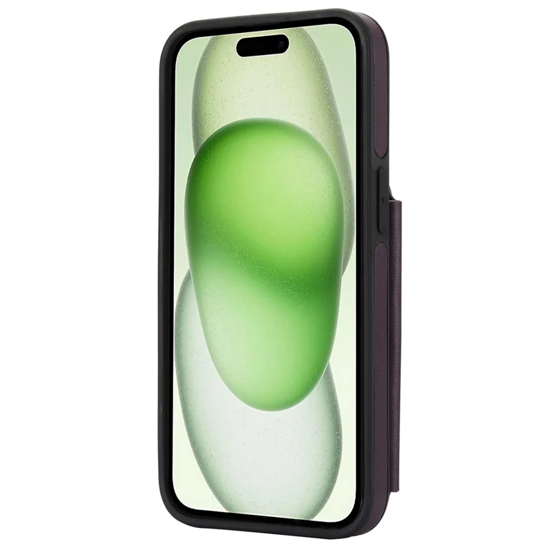 For iPhone 15 Case Zipper Leather+TPU Kickstand Phone Cover with Shoulder Strap - Dark Purple