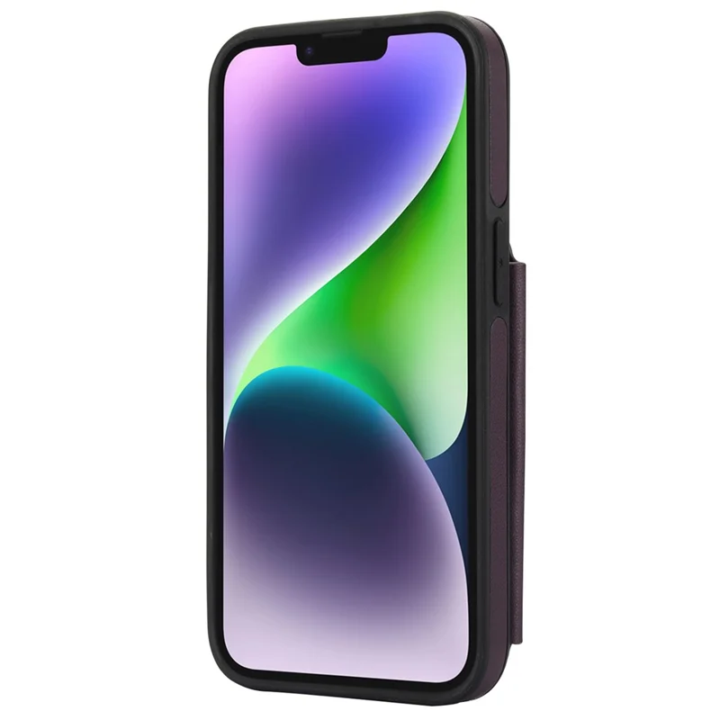 For iPhone 14 Plus Case Kickstand Zipper Pocket Leather+TPU Phone Cover  - Dark Purple