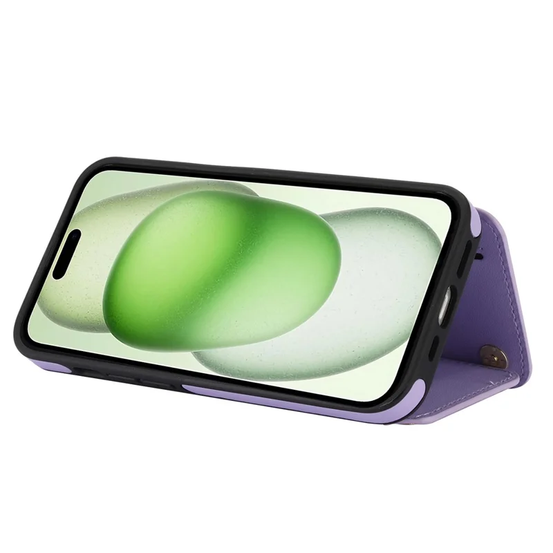 For iPhone 15 Plus Case Leather+TPU Zipper Phone Cover with Kickstand Card Slots - Light Purple