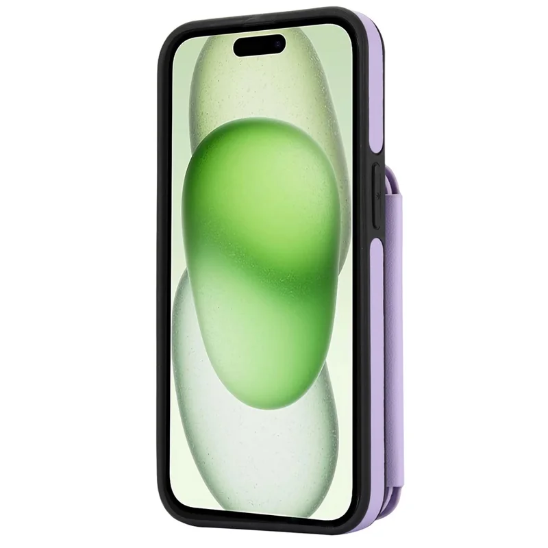 For iPhone 15 Plus Case Leather+TPU Zipper Phone Cover with Kickstand Card Slots - Light Purple