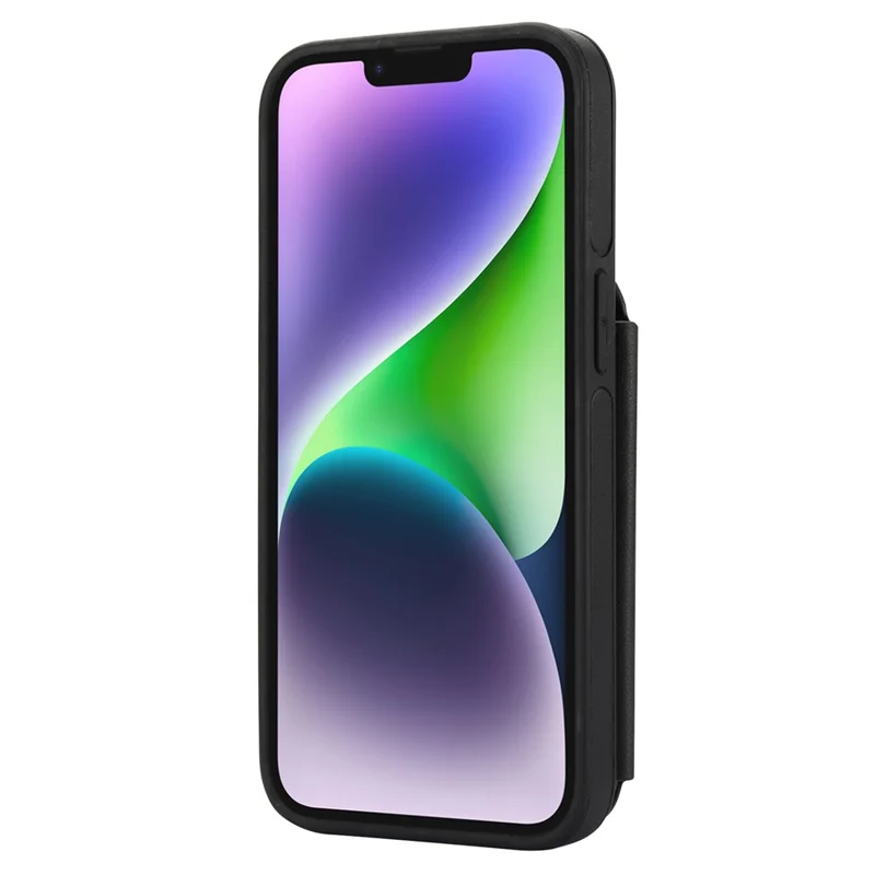 For iPhone 14 Case Zipper Pocket Leather Coated TPU Crossbody Phone Cover - Black