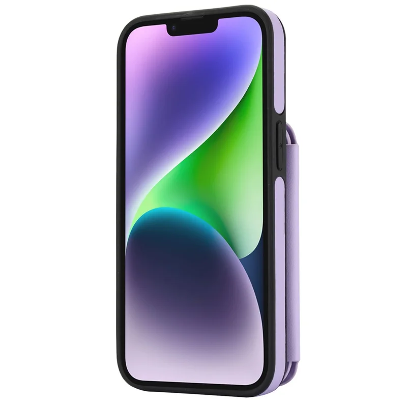 For iPhone 14 Case Zipper Pocket Leather Coated TPU Crossbody Phone Cover - Light Purple