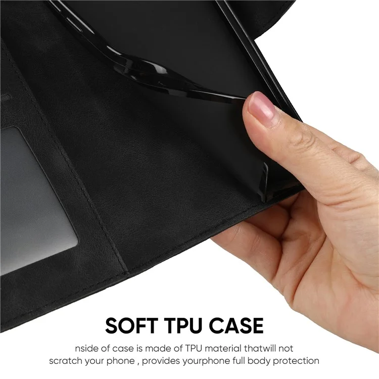 For Sony Xperia 10 V Case Skin-Friendly Flip Leather Phone Cover Imprinted Lines - Black