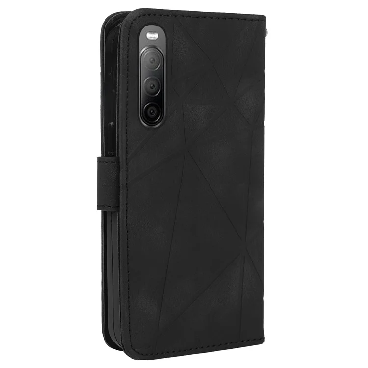For Sony Xperia 10 V Case Skin-Friendly Flip Leather Phone Cover Imprinted Lines - Black