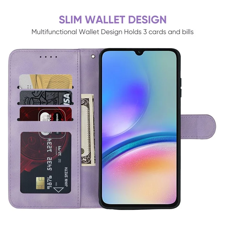 Pour Samsung Galaxy A05s 4G Case PU Leather Wallet Stand Lines Design Phone Cover - Violet