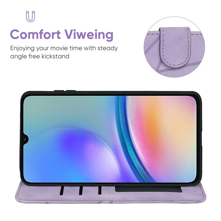 Pour Samsung Galaxy A05s 4G Case PU Leather Wallet Stand Lines Design Phone Cover - Violet