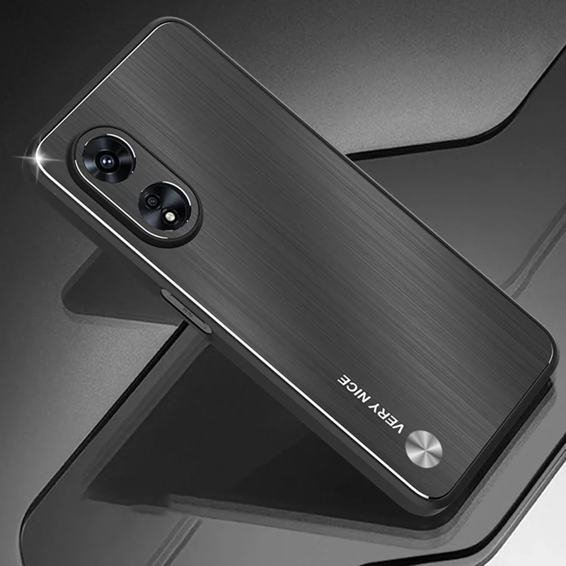 TPU + Aluminium Alloy Hybrid Case for Oppo A97 5G, Drop-proof Brushed Surface Mobile Phone Cover - Black