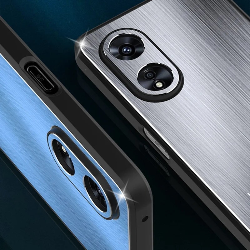 TPU + Aluminium Alloy Hybrid Case for Oppo A97 5G, Drop-proof Brushed Surface Mobile Phone Cover - Black