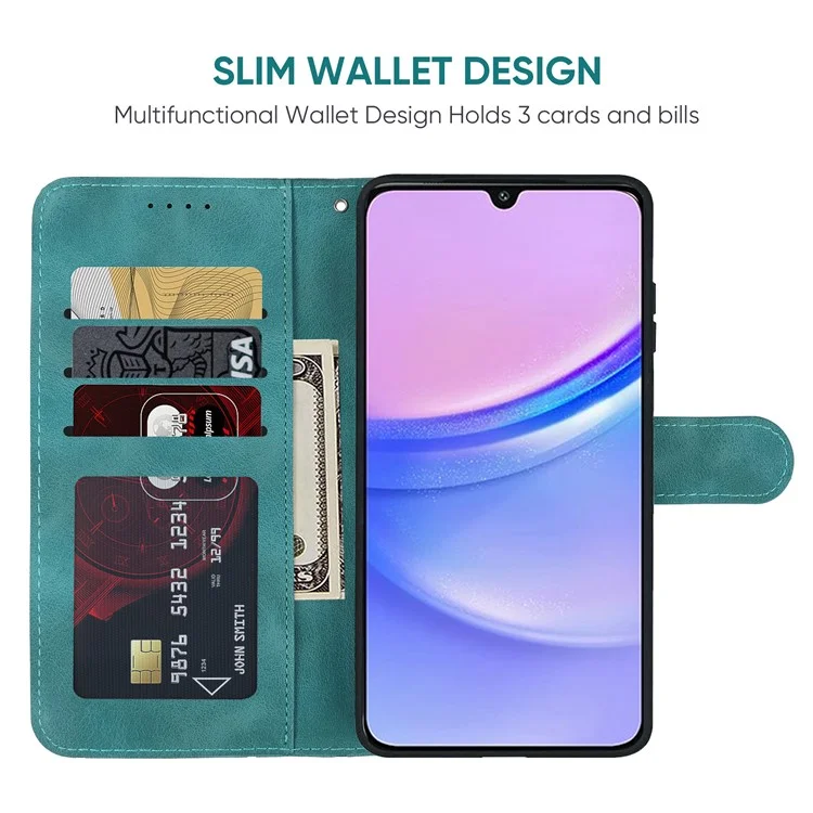 Per Samsung Galaxy A15 4G / 5G Wallet Case Custodia in Pelle Copertina con Linee Impresse - Verde