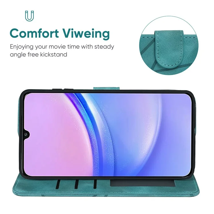 Per Samsung Galaxy A15 4G / 5G Wallet Case Custodia in Pelle Copertina con Linee Impresse - Verde