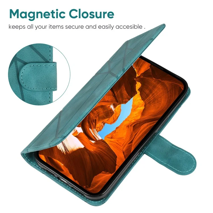 Per Samsung Galaxy A15 4G / 5G Wallet Case Custodia in Pelle Copertina con Linee Impresse - Verde