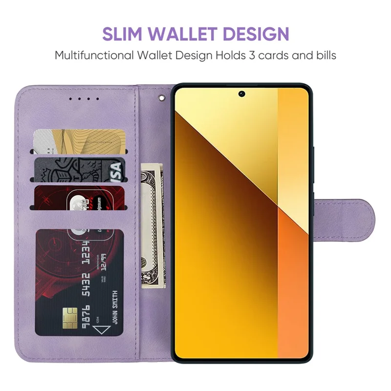 For Xiaomi Redmi Note 13 5G Case Leather Phone Cover Imprinted Line Pattern TPU Inner - Purple