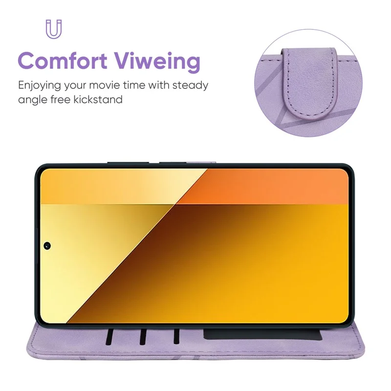 For Xiaomi Redmi Note 13 5G Case Leather Phone Cover Imprinted Line Pattern TPU Inner - Purple