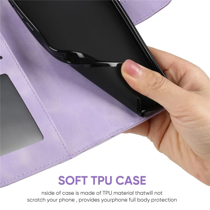 For Xiaomi Redmi Note 13 5G Case Leather Phone Cover Imprinted Line Pattern TPU Inner - Purple