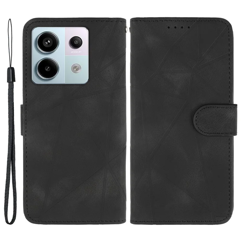 Para Xiaomi Redmi Note 13 Pro 5G / Poco X6 5G Funda Cuero Cartera Telefónica Cubierta Líneas Estampadas - Negro