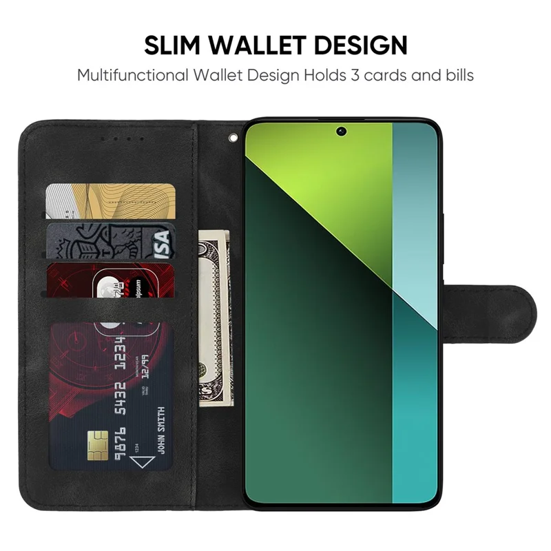 Para Xiaomi Redmi Note 13 Pro 5G / Poco X6 5G Funda Cuero Cartera Telefónica Cubierta Líneas Estampadas - Negro