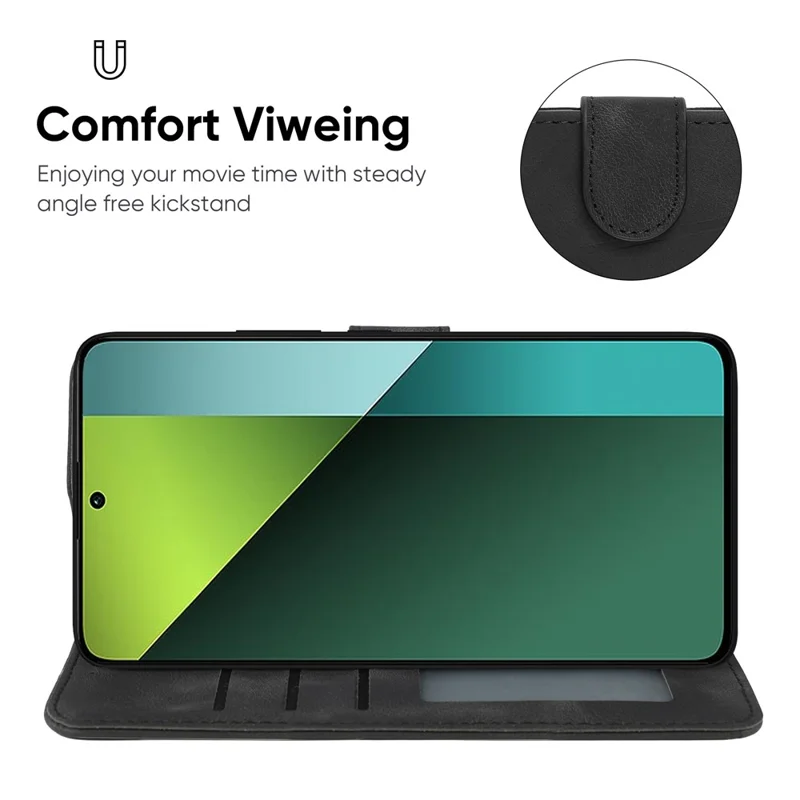 Para Xiaomi Redmi Note 13 Pro 5G / Poco X6 5G Funda Cuero Cartera Telefónica Cubierta Líneas Estampadas - Negro